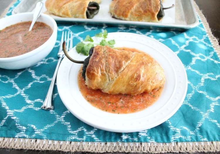 Baked chiles rellenos in pastry dough